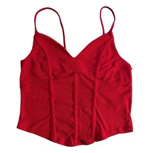 Pretty Tiny Things Red Ribbed Camisole Top Size L Y2K Festival Corset Fitted